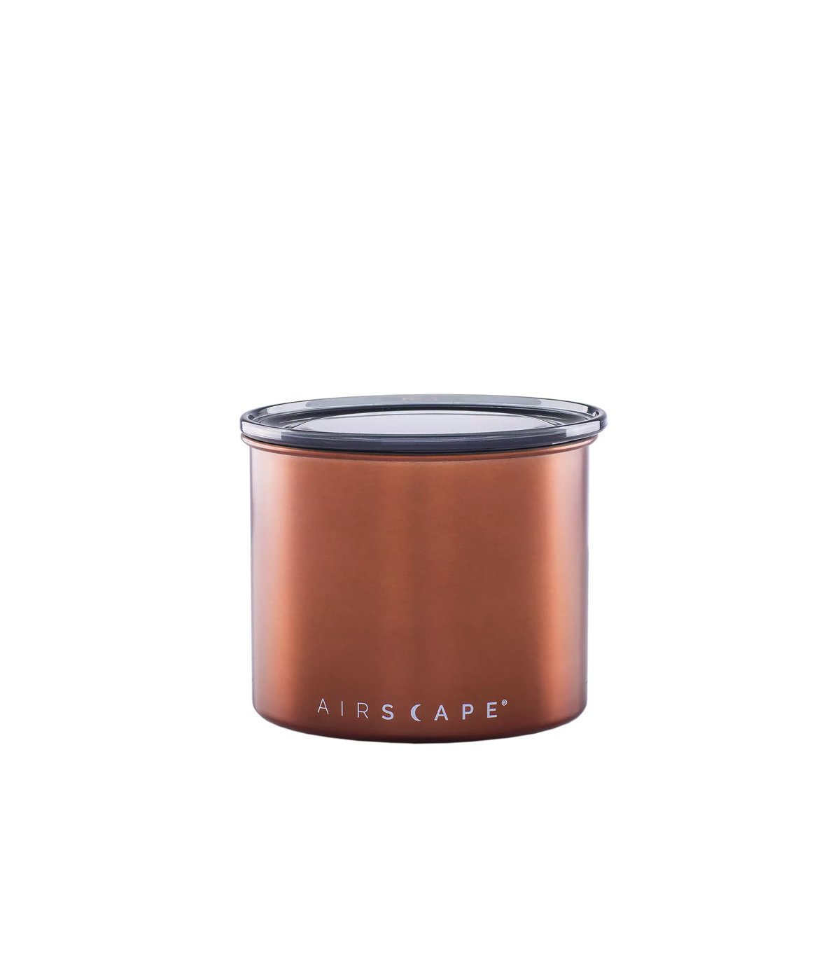 Recipiente para guardar café herméticamente de color bronce pulido de la marca Airscape con capacidad para 250 gramos