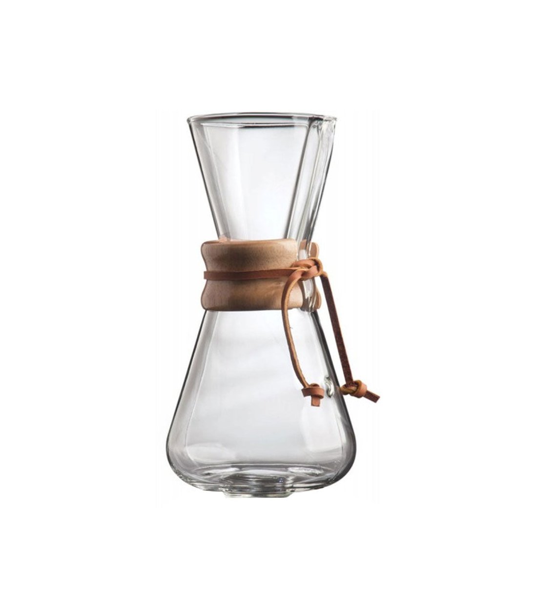 Cafetera chemex para 3 tazas de café de filtro con mango de madera y tira de piel