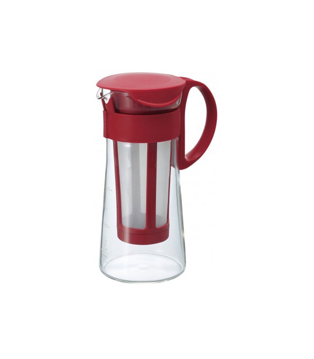 Cafetera cold brew roja de cristal y plástico