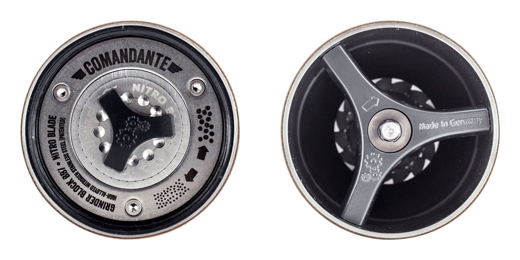 Comandante Hand Grinder is a powerful, hand coffee grinder, with an advanced conical burr set design with a stainless steel body and high-nitrogen martensitic steel burrs.