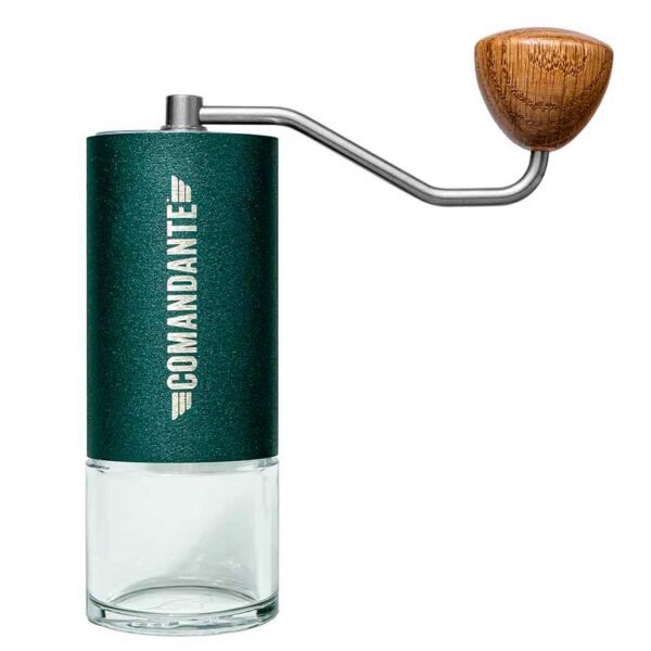 Comandante Hand Grinder C40 Racing Green is a powerful, hand coffee grinder, with an advanced conical burr set design with a stainless steel body and high-nitrogen martensitic steel burrs.