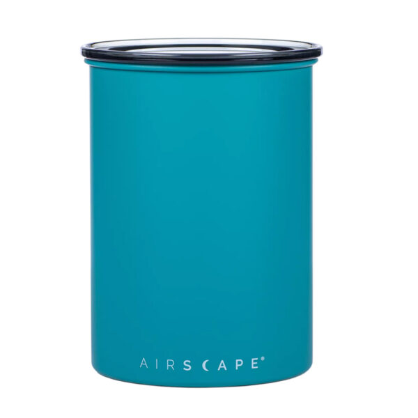 Vacuum-sealed container for airtight coffee storage, large, turquoise, by Airscape, with a capacity of 500 grams of coffee.